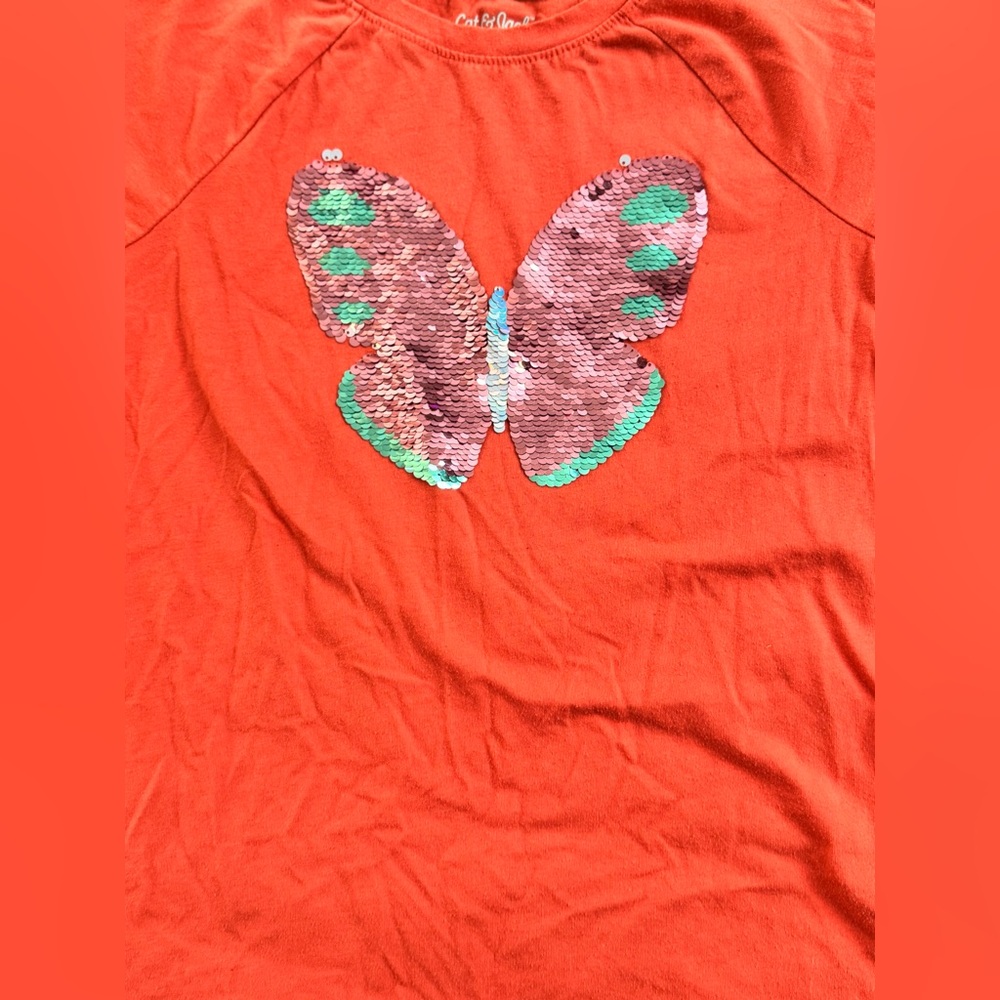 Cat & Jack Coral Short-Sleeve Tee with Sequin Butterfly - Picture 5 of 10